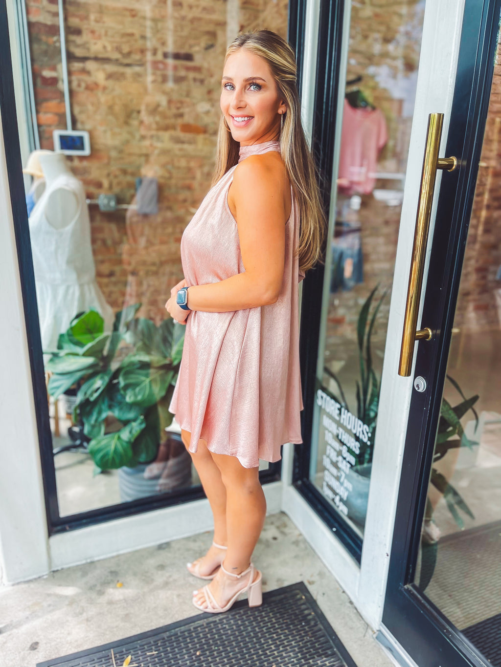 Pink trapeze mini dress