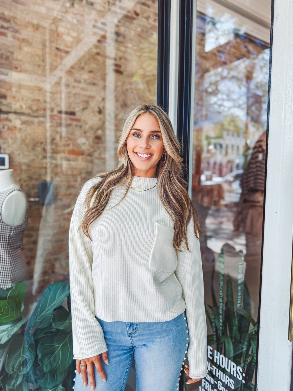 Pocket ribbed sweater - cream