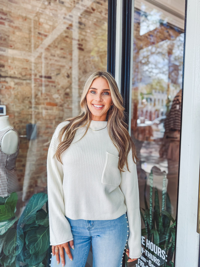 Pocket ribbed sweater - cream