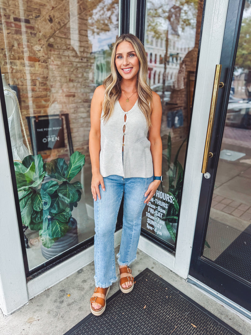 Side slit sweater vest - oatmeal