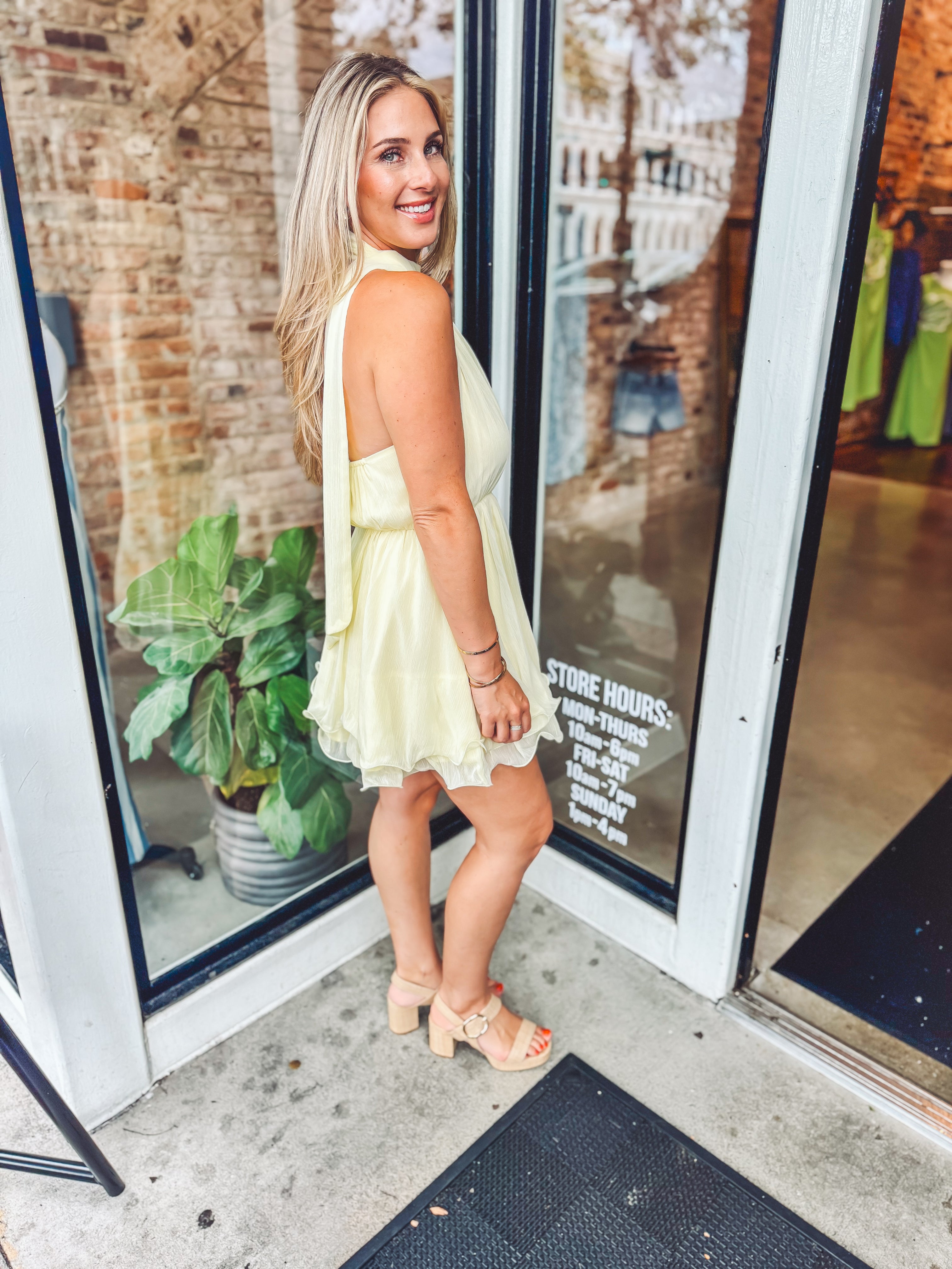 yellow halter mini dress Ruffle dress- Casual Midi Dress For Dress style:DRESS WITH BOLERO Feel cute in our April-25