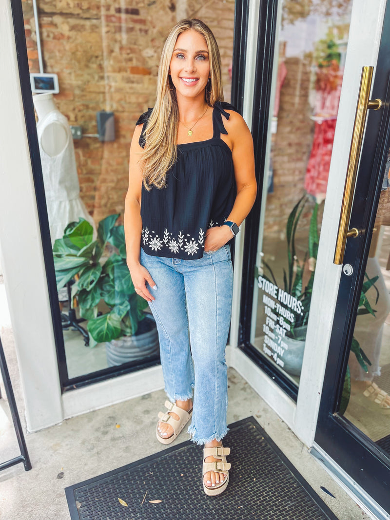 Black embroidered tank