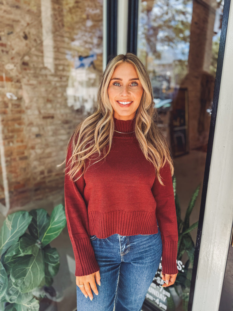 Mock neck sweater - burgundy