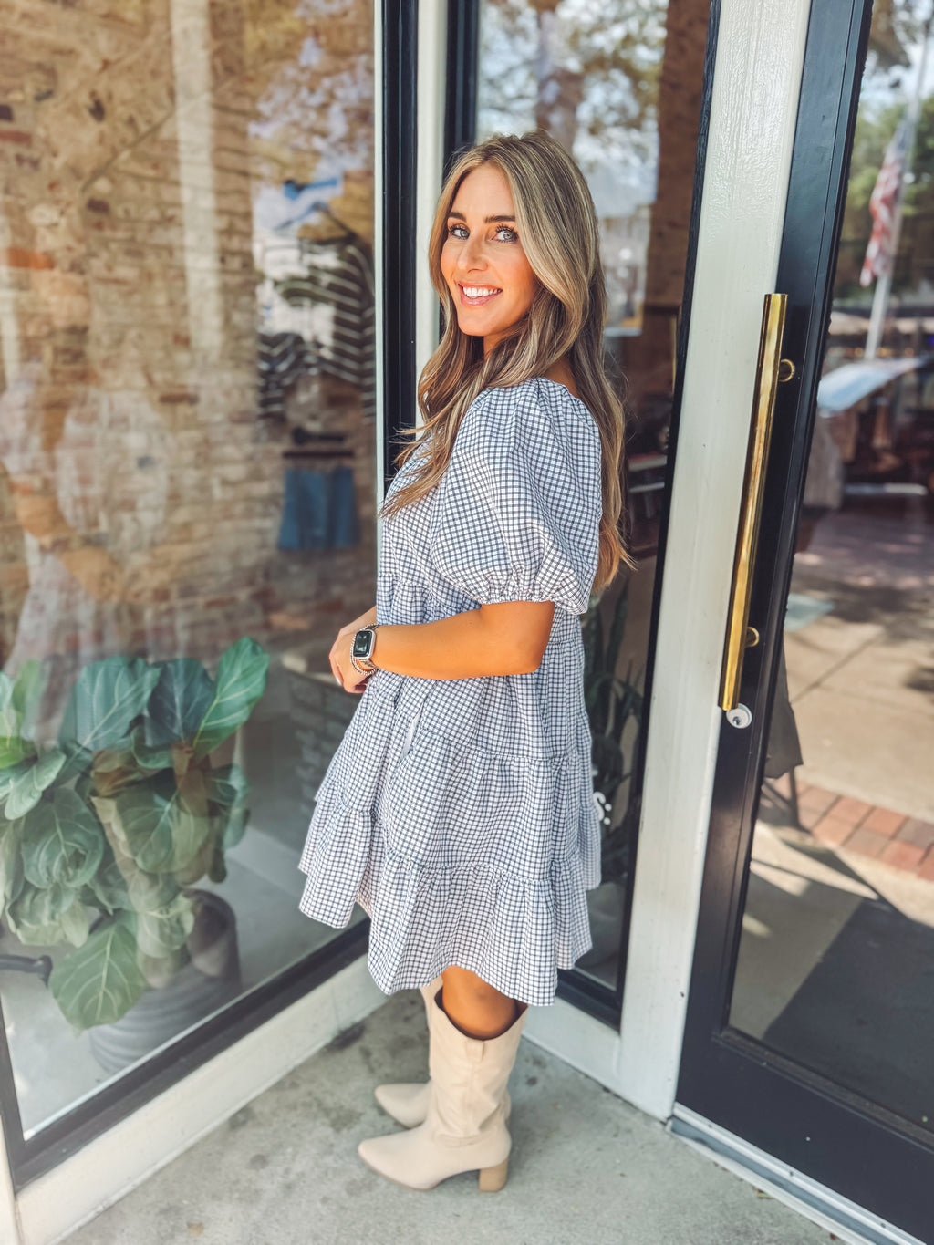 Plaid tiered mini dress