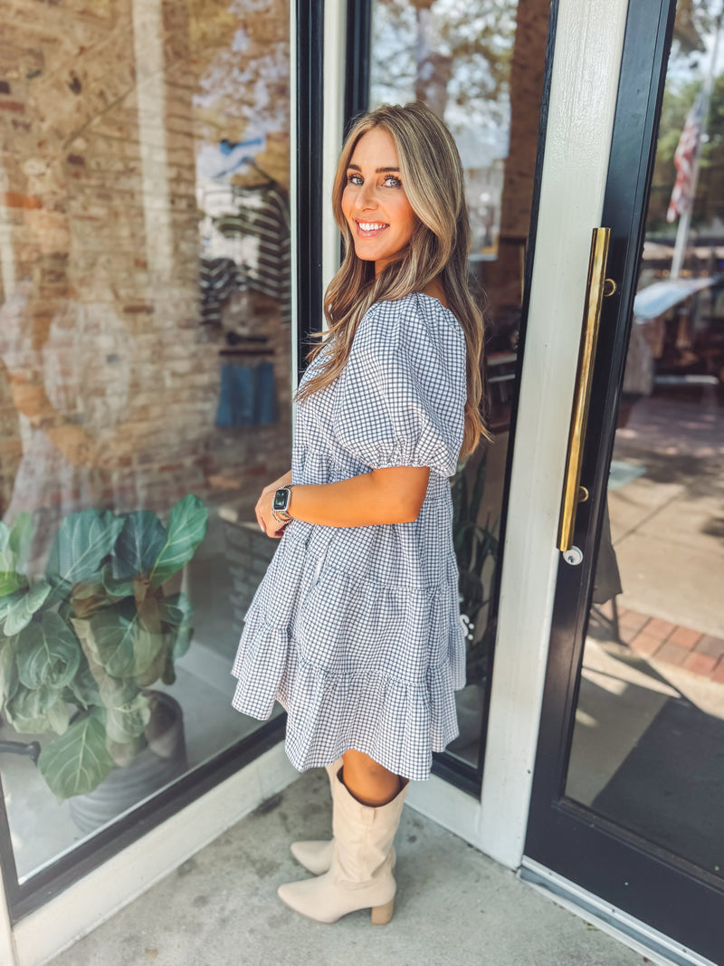 Plaid tiered mini dress