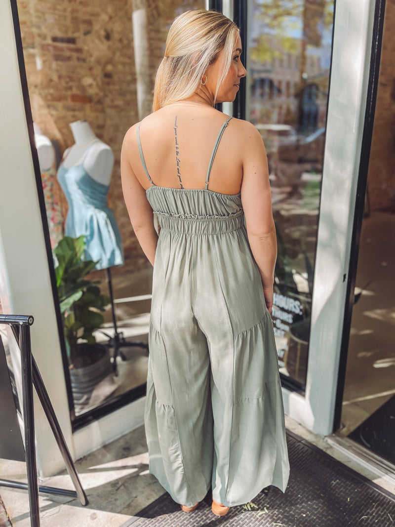 Day in olive jumpsuit